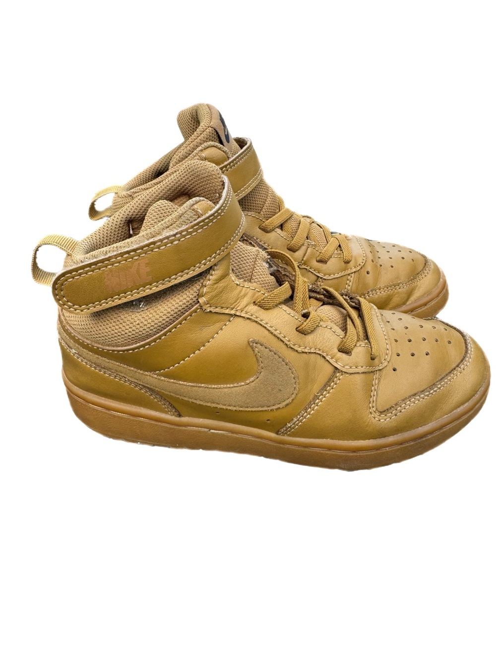 Nike Court Borough Mid 2 Wheat Gum Brown Kids Mid Top Sneakers Size 2Y